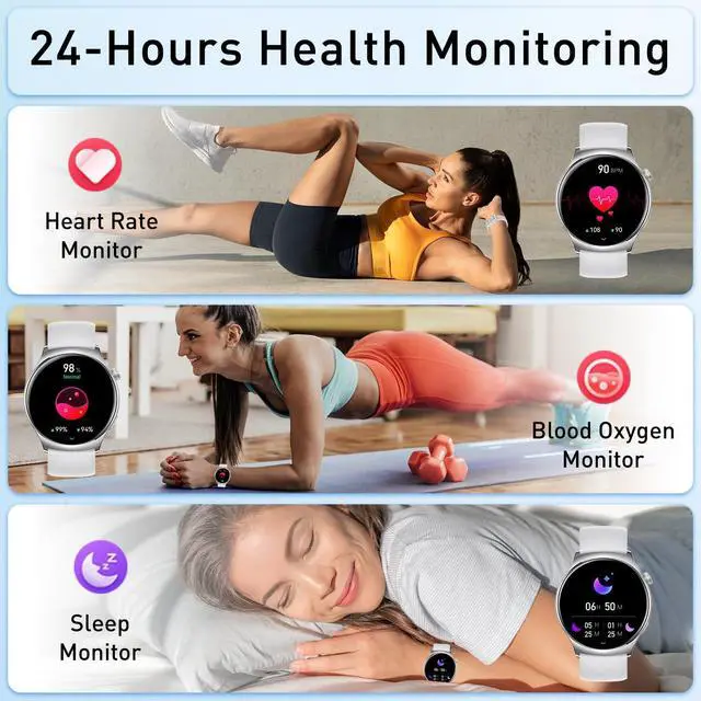 Alt view image 3 of 6 - Smart Watch for Women Men, 1.43" HD AMOLED Fitness Tracker Smartwatch Compatible Android iPhone Phones with Bluetooth Call/Heart Rate Sleep Monitor/120+ Sports Modes/IP68 Waterproof, White