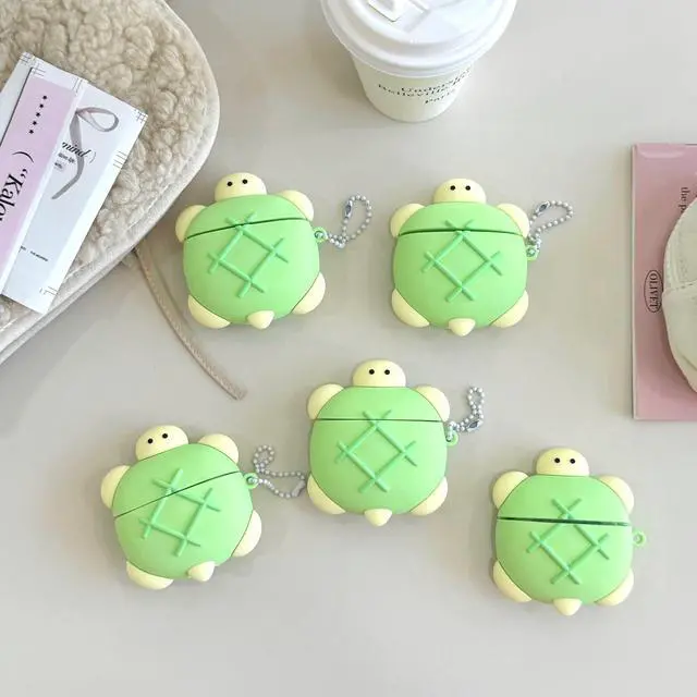 Alt view image 5 of 7 - Case Compatible with 2024 Airpods 4,Cute Kawaii Turtle Design Portable Cartoon Earbuds Accessories Soft Silicone Wireless Earphone Shockproof Protector with Chain