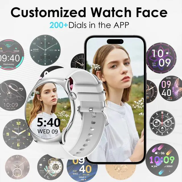 Alt view image 5 of 6 - Smart Watch for Women Men, 1.43" HD AMOLED Fitness Tracker Smartwatch Compatible Android iPhone Phones with Bluetooth Call/Heart Rate Sleep Monitor/120+ Sports Modes/IP68 Waterproof, White
