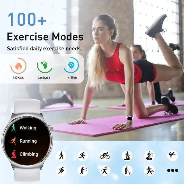 Alt view image 4 of 6 - Smart Watch for Women Men, 1.43" HD AMOLED Fitness Tracker Smartwatch Compatible Android iPhone Phones with Bluetooth Call/Heart Rate Sleep Monitor/120+ Sports Modes/IP68 Waterproof, White
