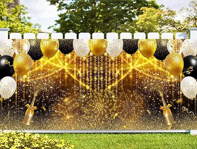 Alt view image 3 of 7 - 16X7ft Black and Gold Glitter Party Garage Door Cover Decoration, Birthday Wedding Bridal Prom Graduation New Year Balloons Garage Buddy Party Decor Banner Cover Photography Background