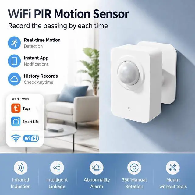 Alt view image 2 of 6 - WiFi Motion Sensor for Home Security, Smart PIR Motion Detector with Free App Alerts, Smart Life Remote Monitoring, 2.4GHz Wireless Sensor, No Hub Required for Smart Home Automation