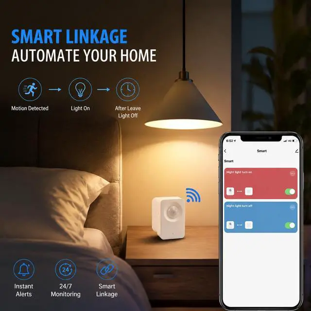 Alt view image 5 of 6 - WiFi Motion Sensor for Home Security, Smart PIR Motion Detector with Free App Alerts, Smart Life Remote Monitoring, 2.4GHz Wireless Sensor, No Hub Required for Smart Home Automation