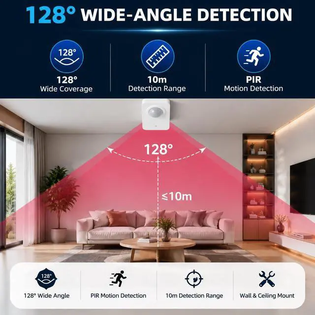 Alt view image 4 of 6 - WiFi Motion Sensor for Home Security, Smart PIR Motion Detector with Free App Alerts, Smart Life Remote Monitoring, 2.4GHz Wireless Sensor, No Hub Required for Smart Home Automation