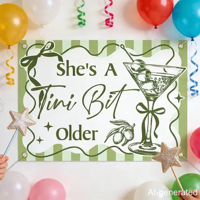 Alt view image 4 of 7 - 7 x 5ft Shes A Tini Bit Older Backdrop - A Tiny Bit Older Birthday Decorations - Martini Birthday Party Decorations