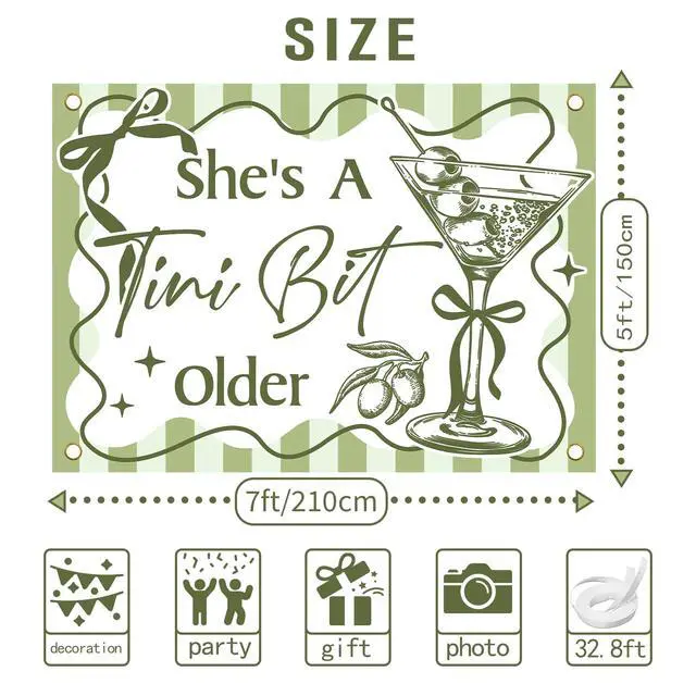 Alt view image 2 of 7 - 7 x 5ft Shes A Tini Bit Older Backdrop - A Tiny Bit Older Birthday Decorations - Martini Birthday Party Decorations
