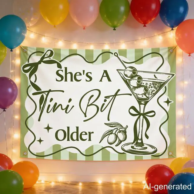 Alt view image 5 of 7 - 7 x 5ft Shes A Tini Bit Older Backdrop - A Tiny Bit Older Birthday Decorations - Martini Birthday Party Decorations