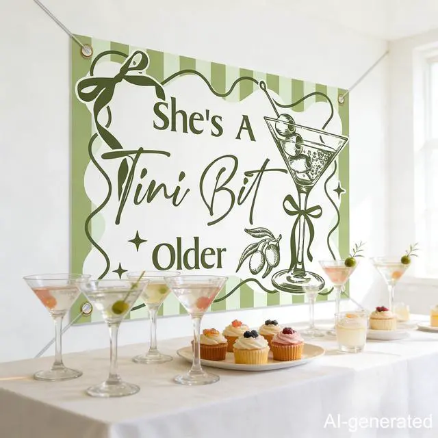Alt view image 6 of 7 - 7 x 5ft Shes A Tini Bit Older Backdrop - A Tiny Bit Older Birthday Decorations - Martini Birthday Party Decorations