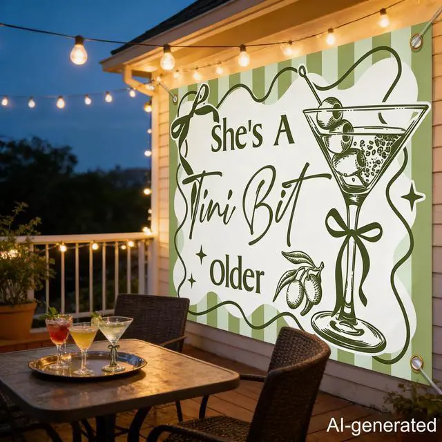 Alt view image 7 of 7 - 7 x 5ft Shes A Tini Bit Older Backdrop - A Tiny Bit Older Birthday Decorations - Martini Birthday Party Decorations