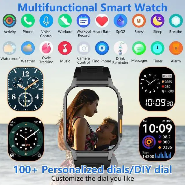 Alt view image 6 of 7 - Smart Watch for Men Women, Fitness Watch Compatible with Android iOS | Dial/Answer Calls, Activity Trackers with Heart Rate/Sleep Monitor,100 Sports Modes/IP68 Waterproof, 2.01" HD Touchscreen