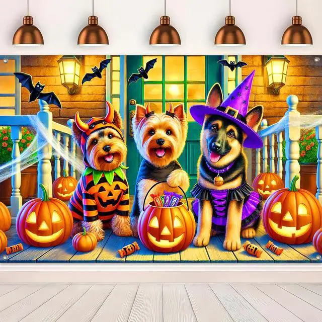 Alt view image 5 of 6 - Halloween Dog Banner Trick Or Treat Decorations 71 x 43 Inch | Halloween Party Banner Haunted Photo Backdrop for Yard Wall Haunted House Trick or Treat