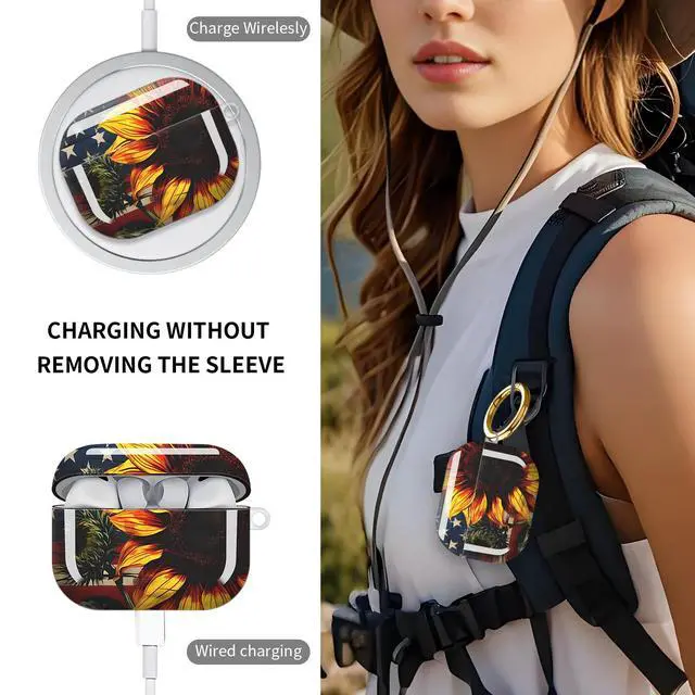 Alt view image 3 of 5 - Compatible with AirPod Pro 3 Case (2025), Cute Soft TPU Protective Shockproof AirPod Pro 3rd Generation Case Cover with Golden Keychain for Women Men American Flag Sunflower