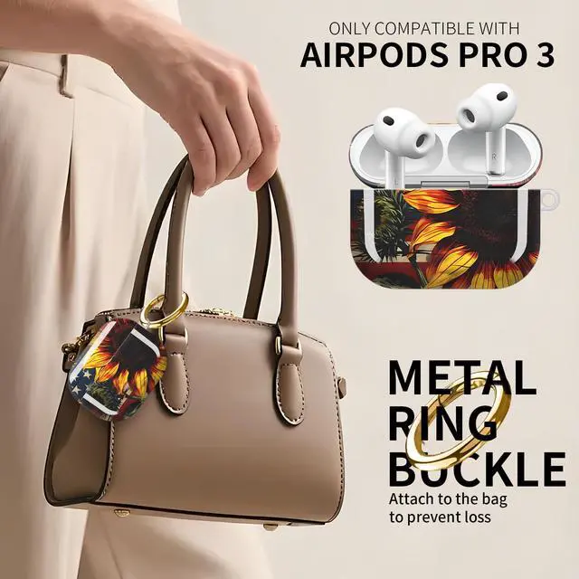 Alt view image 2 of 5 - Compatible with AirPod Pro 3 Case (2025), Cute Soft TPU Protective Shockproof AirPod Pro 3rd Generation Case Cover with Golden Keychain for Women Men American Flag Sunflower