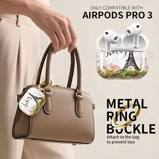 Alt view image 2 of 5 - Compatible with AirPod Pro 3 Case (2025), Cute Soft TPU Protective Shockproof AirPod Pro 3rd Generation Case Cover with Golden Keychain for Women Men Cute Paris Towel