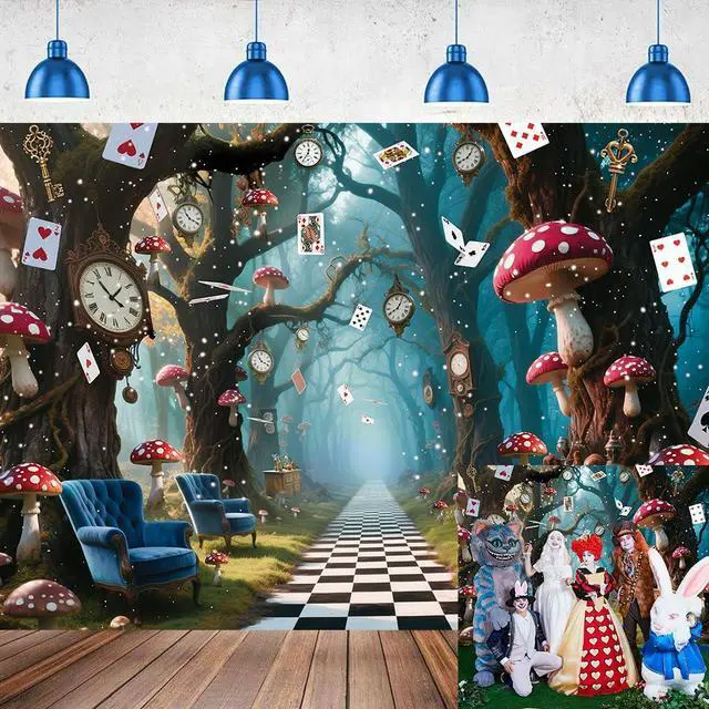 Main image of Halloween Enchanted Forest Backdrop Wonderland Tea Party Checkerboard Mushroom Photography Background Kids Birthday Baby Shower Halloween Family Party Banner Decorations 7x5FT