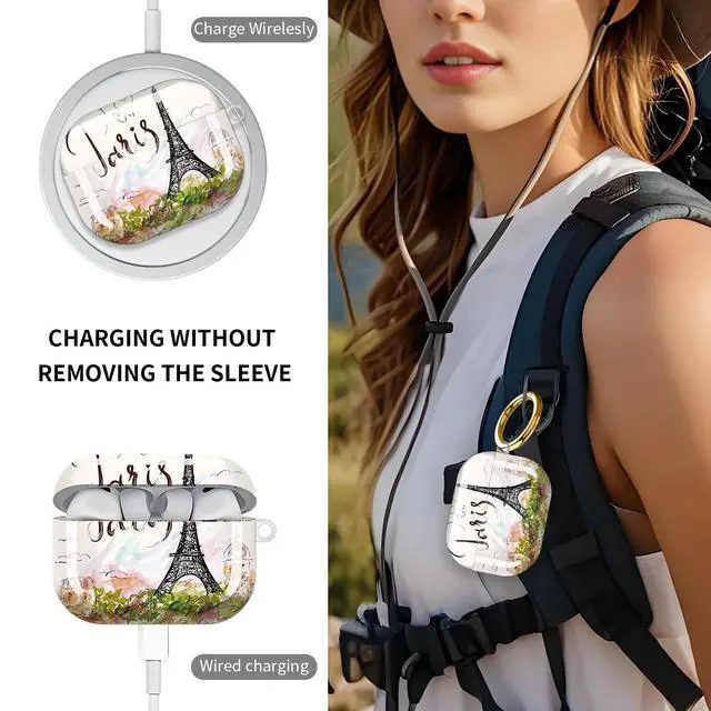 Alt view image 3 of 5 - Compatible with AirPod Pro 3 Case (2025), Cute Soft TPU Protective Shockproof AirPod Pro 3rd Generation Case Cover with Golden Keychain for Women Men Cute Paris Towel