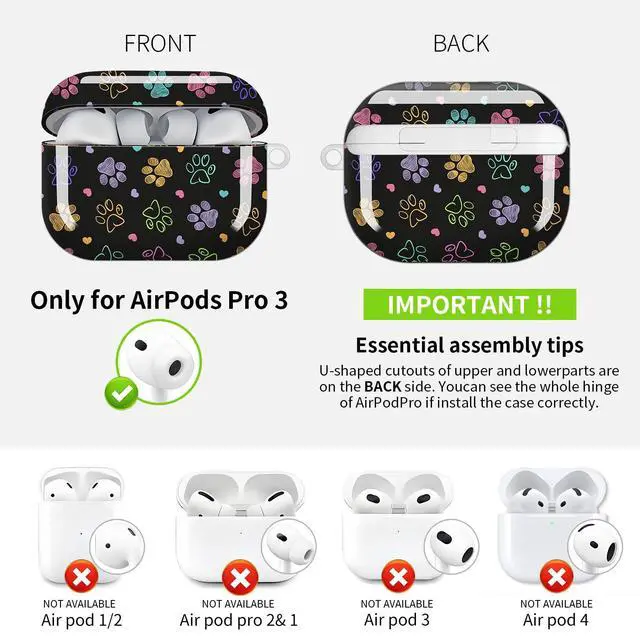 Alt view image 4 of 5 - Compatible with AirPod Pro 3 Case (2025), Cute Soft TPU Protective Shockproof AirPod Pro 3rd Generation Case Cover with Golden Keychain for Women Men Colorful Dog Paws