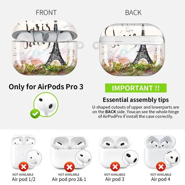 Alt view image 4 of 5 - Compatible with AirPod Pro 3 Case (2025), Cute Soft TPU Protective Shockproof AirPod Pro 3rd Generation Case Cover with Golden Keychain for Women Men Cute Paris Towel