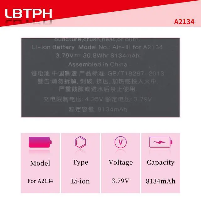 Alt view image 2 of 7 - A2134 8134mAh Tablet Battery for iPad A2125 A2123 A2152 A2153 A2154 | For iPad Air 3 / 3 2019, For Air 10.5" 2019 / 3 10.5" 2019 Series