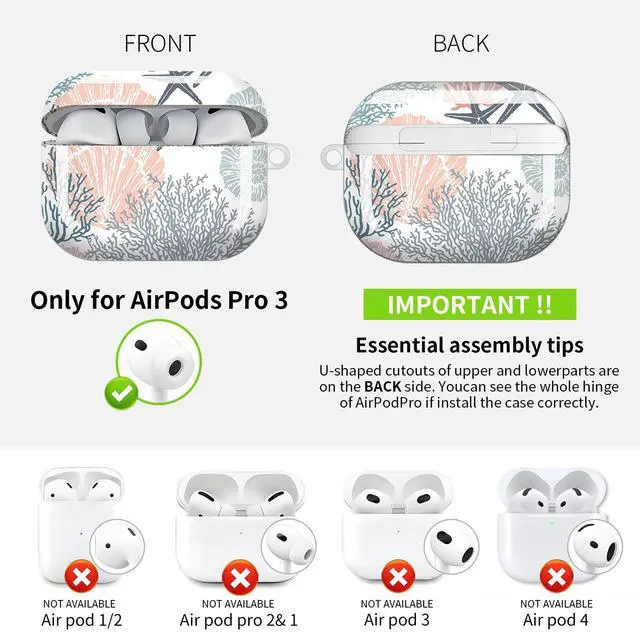 Alt view image 4 of 5 - Compatible with AirPod Pro 3 Case (2025), Cute Soft TPU Protective Shockproof AirPod Pro 3rd Generation Case Cover with Golden Keychain for Women Men Cute Seastars