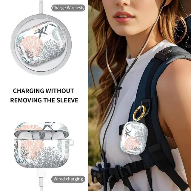 Alt view image 3 of 5 - Compatible with AirPod Pro 3 Case (2025), Cute Soft TPU Protective Shockproof AirPod Pro 3rd Generation Case Cover with Golden Keychain for Women Men Cute Seastars