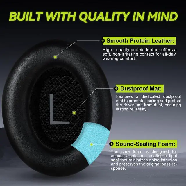 Alt view image 2 of 6 - Replacement Ear-Pads Cushions for Bose QuietComfort 45 35 35ii (QC-45 QC-35 QC-35 ii), Premium Ear Covers Compatible with QuietComfort SE (QC SE)/ New QuietComfort Headphones (Black)