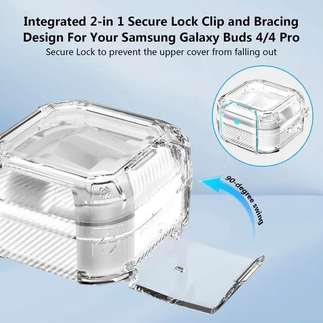 Alt view image 2 of 7 - Safety Lock for Samsung Galaxy Buds 4 Pro Case/Galaxy Buds 4 Case Clear,Cute Flexible Hybrid TPU for Galaxy Bud 4/4 Pro Cover with Phone Stand with Girly Floral Keychain&Cleaning Pen-Clear