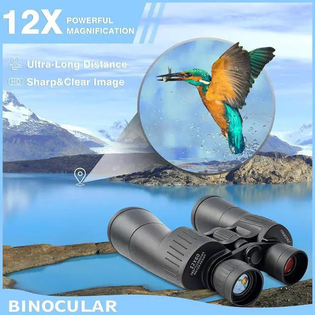 Alt view image 2 of 6 - 12x60 Binoculars for Adults High Powered Stargazing Long Range UHD | Waterproof Fogproof BAK4 Prism FMC Lens HD Optics Astronomy Hunting Bird Watching Low Light Vision Phone Adapter Binocular
