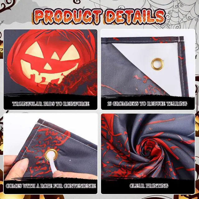 Alt view image 5 of 6 - 7x16ft Halloween Garage Door Banner Skull Backdrop Outdoor,Spooky | Gloomy Mural for Party Yard Window, Hanging Wall Cover, Haunted House Theme Holiday Decor, Easy Installation Backdrop
