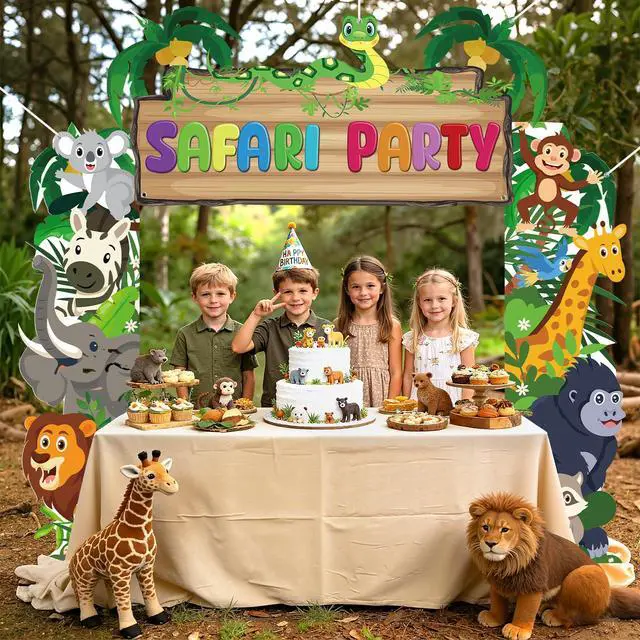 Alt view image 3 of 7 - Cartoon Jungle Safari Door Porch Banner Party Decoration Safari Animal Party Decor Backdrop Jungle Wild Animal Photo Booth Props Background for Safari Theme Birthday Party Decoration Baby Shower
