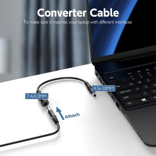 Alt view image 2 of 6 - 65W Laptop Charger Compatible with Dell inspiron 13 14 15 17 3000 5000 7000 Series Laptops Round Power Connector AC Adapter7.4mm and 4.5mm