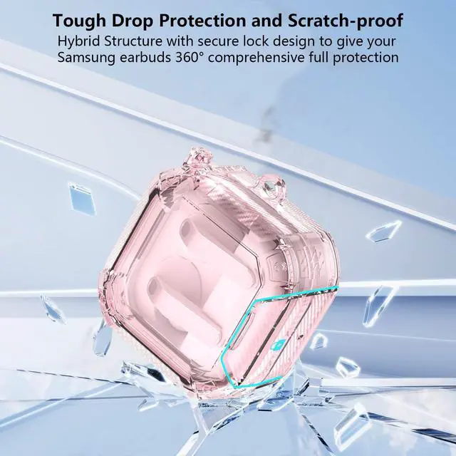 Alt view image 4 of 6 - Safety Lock for Samsung Galaxy Buds 4 Pro Case/Galaxy Buds 4 Case Clear,Cute Flexible Hybrid TPU for Galaxy Bud 4/4 Pro Cover with Phone Stand with Girly Floral Keychain&Cleaning Pen-Pink