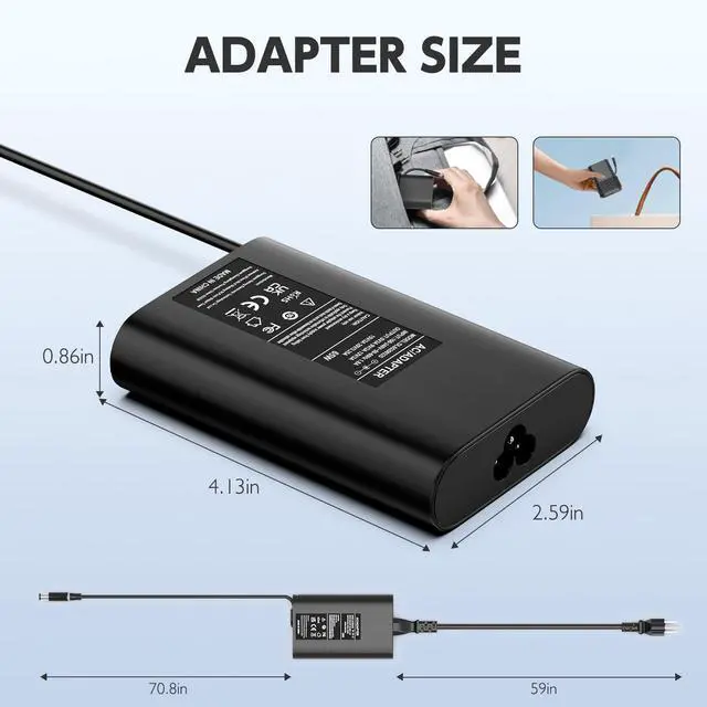 Alt view image 4 of 6 - 65W Laptop Charger Compatible with Dell inspiron 13 14 15 17 3000 5000 7000 Series Laptops Round Power Connector AC Adapter7.4mm and 4.5mm