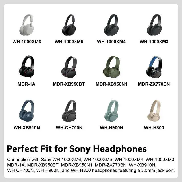 Alt view image 2 of 7 - USB-C to 3.5mm Audio Cable WH-1000XM5 Aux Cord Replacement Compatible with Sony WH-1000XM6 WH-1000XM4 MDR-XB950BT MDR-XB950N1 MDR-ZX770BN WH-xb910n Headphones to iPhone 17/16/15 Smartphone Tablet