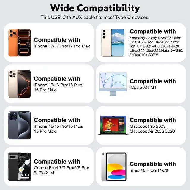 Alt view image 3 of 7 - USB-C to 3.5mm Audio Cable WH-1000XM5 Aux Cord Replacement Compatible with Sony WH-1000XM6 WH-1000XM4 MDR-XB950BT MDR-XB950N1 MDR-ZX770BN WH-xb910n Headphones to iPhone 17/16/15 Smartphone Tablet