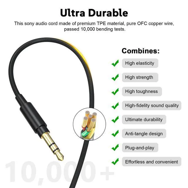 Alt view image 5 of 7 - USB-C to 3.5mm Audio Cable WH-1000XM5 Aux Cord Replacement Compatible with Sony WH-1000XM6 WH-1000XM4 MDR-XB950BT MDR-XB950N1 MDR-ZX770BN WH-xb910n Headphones to iPhone 17/16/15 Smartphone Tablet