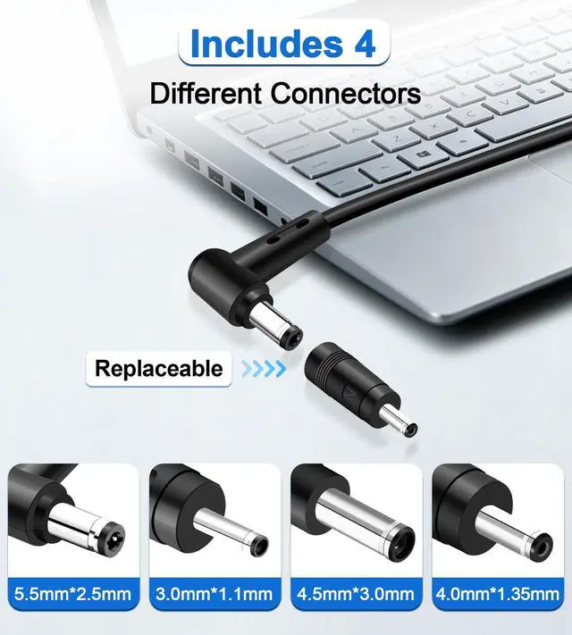Alt view image 3 of 7 - 65W Laptop Charger Compatible with Asus Vivobook 15 16 17 Zenbook Flip Chromebook EeeBook Notebook Laptop 5.5 * 2.5mm with 3 Adapter, Support 45W 33W