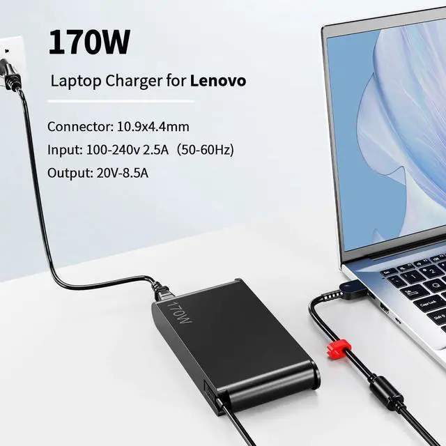 Alt view image 4 of 6 - 170W Charger Fit for Lenovo P50 P53 P15 P17 20V8.5A Workstation Adapter