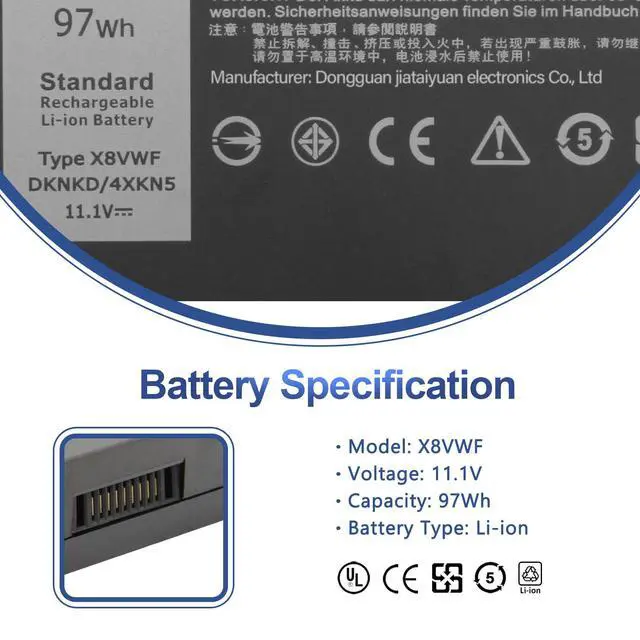 Alt view image 2 of 7 - 97Wh X8VWF Laptop Battery for Dell Latitude 14 Rugged 5404 5414 E5404 | Extreme 7404 7414 E7404 Series P46G P46G002 P46G001 CJ2K1 VCWGN 4XKN5 YGV51 DKNKD XRJDF XN4KN 453-BBBE 453-BBBD 11.1V