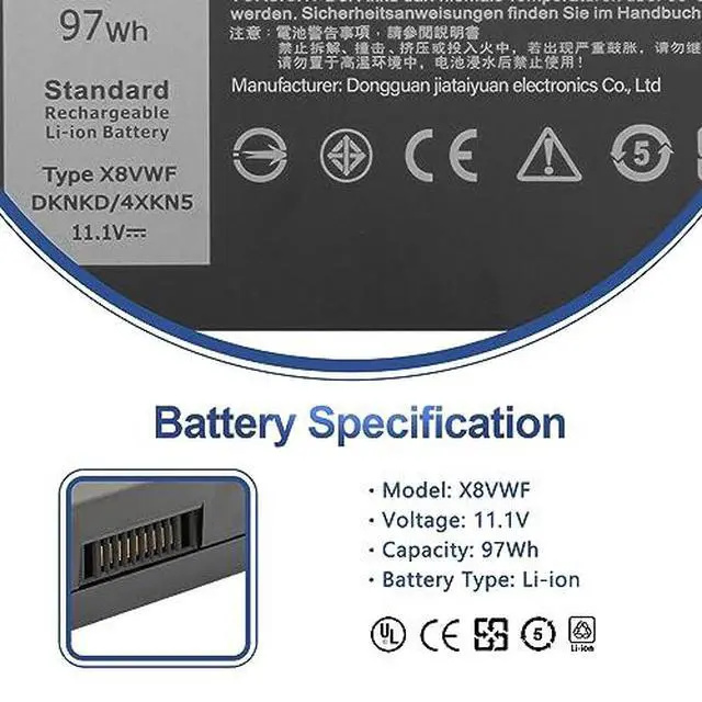 Alt view image 7 of 7 - 97Wh X8VWF Laptop Battery for Dell Latitude 14 Rugged 5404 5414 E5404 | Extreme 7404 7414 E7404 Series P46G P46G002 P46G001 CJ2K1 VCWGN 4XKN5 YGV51 DKNKD XRJDF XN4KN 453-BBBE 453-BBBD 11.1V