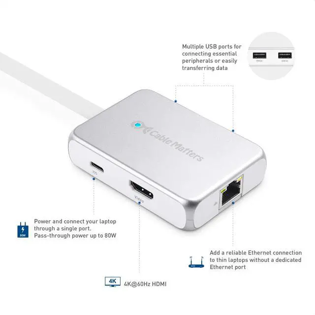 Alt view image 2 of 4 - Pro Series USB-C Multiport Hub with HDMI 2.0 | 4K@60Hz HDMI, 80W PD Charging, Fast Ethernet, 2x USB-A Ports