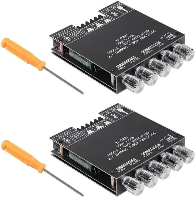 Main image of 2PCS ZK-TB21 Bluetooth Amplifier Board,Bluetooth5.1 TPA3116 Chip with Subwoofer 2.1 Channel 50W×2+100W, DC 12-24V Bluetooth and AUX Inputs,Stereo Digital AMP for DIY Home Speakers