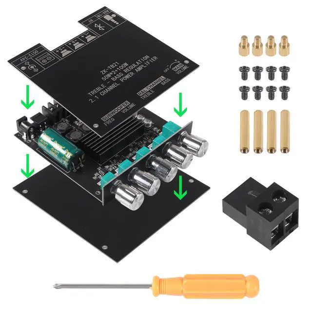 Alt view image 2 of 7 - 2PCS ZK-TB21 Bluetooth Amplifier Board,Bluetooth5.1 TPA3116 Chip with Subwoofer 2.1 Channel 50W×2+100W, DC 12-24V Bluetooth and AUX Inputs,Stereo Digital AMP for DIY Home Speakers