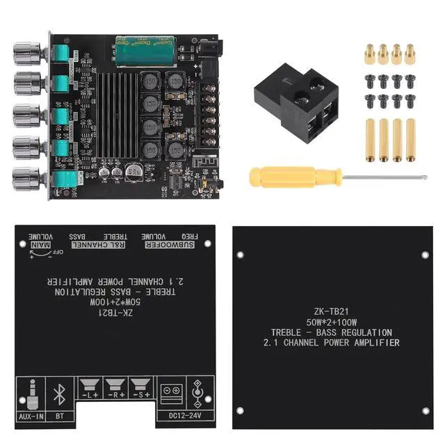 Alt view image 4 of 7 - 2PCS ZK-TB21 Bluetooth Amplifier Board,Bluetooth5.1 TPA3116 Chip with Subwoofer 2.1 Channel 50W×2+100W, DC 12-24V Bluetooth and AUX Inputs,Stereo Digital AMP for DIY Home Speakers