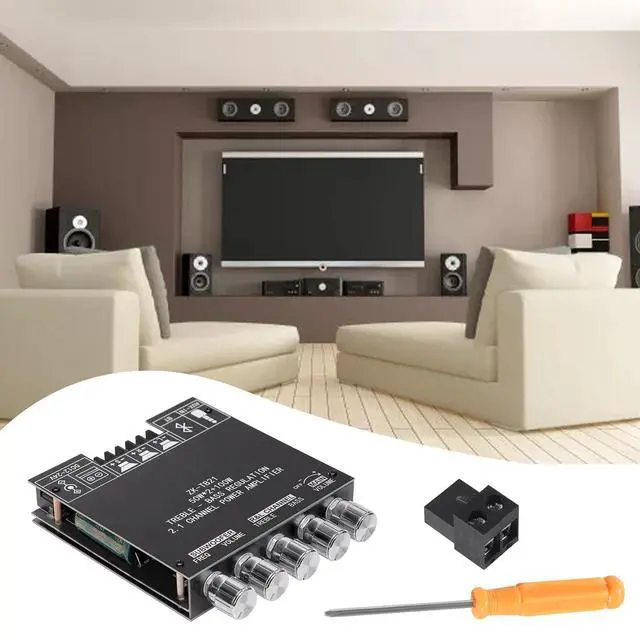 Alt view image 6 of 7 - 2PCS ZK-TB21 Bluetooth Amplifier Board,Bluetooth5.1 TPA3116 Chip with Subwoofer 2.1 Channel 50W×2+100W, DC 12-24V Bluetooth and AUX Inputs,Stereo Digital AMP for DIY Home Speakers