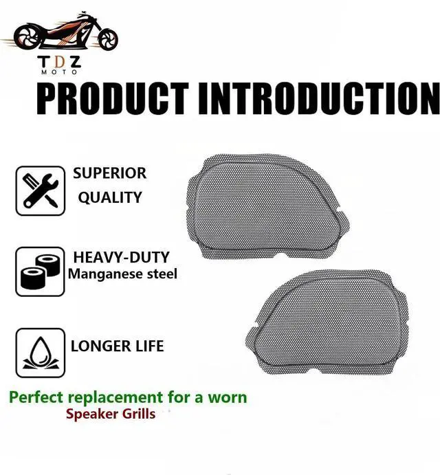 Alt view image 3 of 4 - TDZ 1998-2013 Black 5 * 7" Metal Fairing Mesh Front Speaker Grills Cover Trim Replacement For Harley Road Glide FLTRReplace #77021-98B, 77022-98B