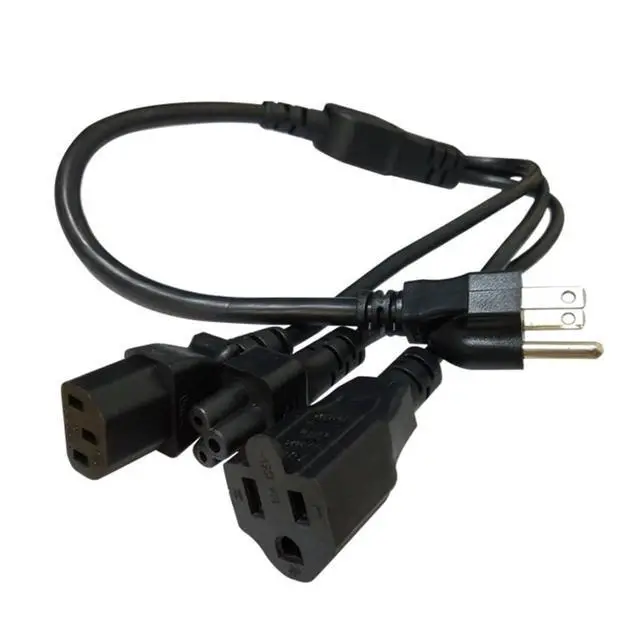 Alt view image 3 of 5 - 0.6M/2FT 3-in-1 NEMA 5-15P to C13/C5/5-15R Multifunctional AC Power Cord | 3-in-1 Y splitter cord, 16AWG main & 18AWG split wire, multi-port power equalizer for home office