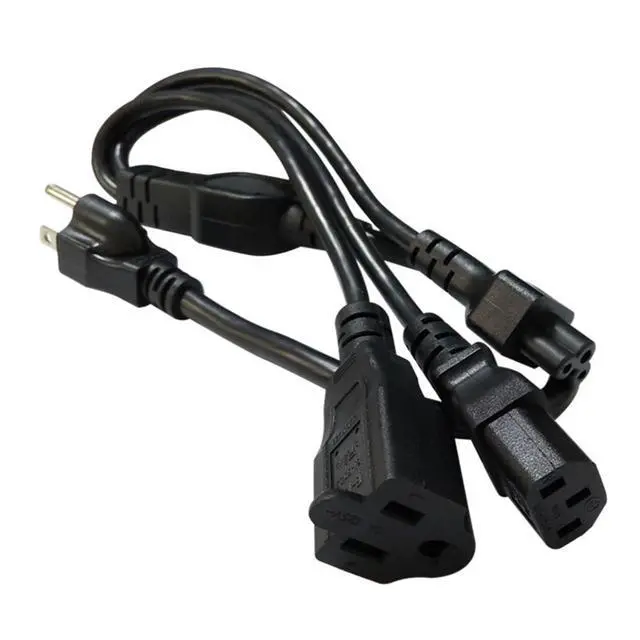 Alt view image 4 of 5 - 0.6M/2FT 3-in-1 NEMA 5-15P to C13/C5/5-15R Multifunctional AC Power Cord | 3-in-1 Y splitter cord, 16AWG main & 18AWG split wire, multi-port power equalizer for home office