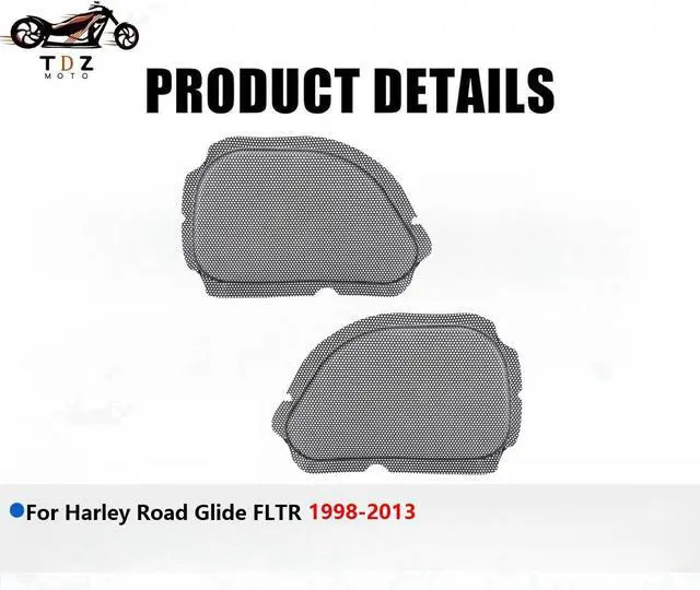 Alt view image 4 of 4 - TDZ 1998-2013 Black 5 * 7" Metal Fairing Mesh Front Speaker Grills Cover Trim Replacement For Harley Road Glide FLTRReplace #77021-98B, 77022-98B