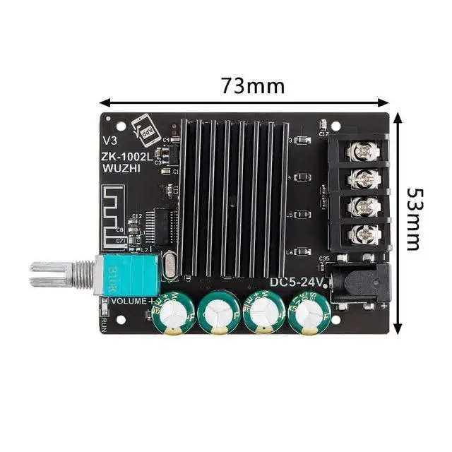 Alt view image 6 of 6 - ZK-1002L Mini Amplifier Board Bluetooth-Compatible 2X100W Digital Amplifier Module Board 2.0 Stereo with Knob Volume Switch
